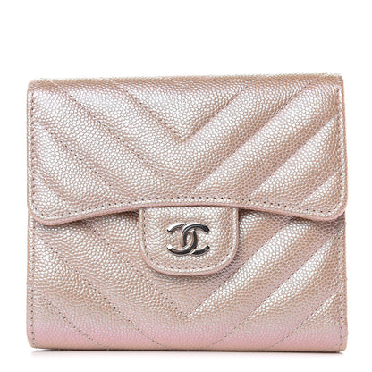 Chanel Metallic Caviar Chevron Quilted Compact Flap Wallet Light Gold 1 of 8