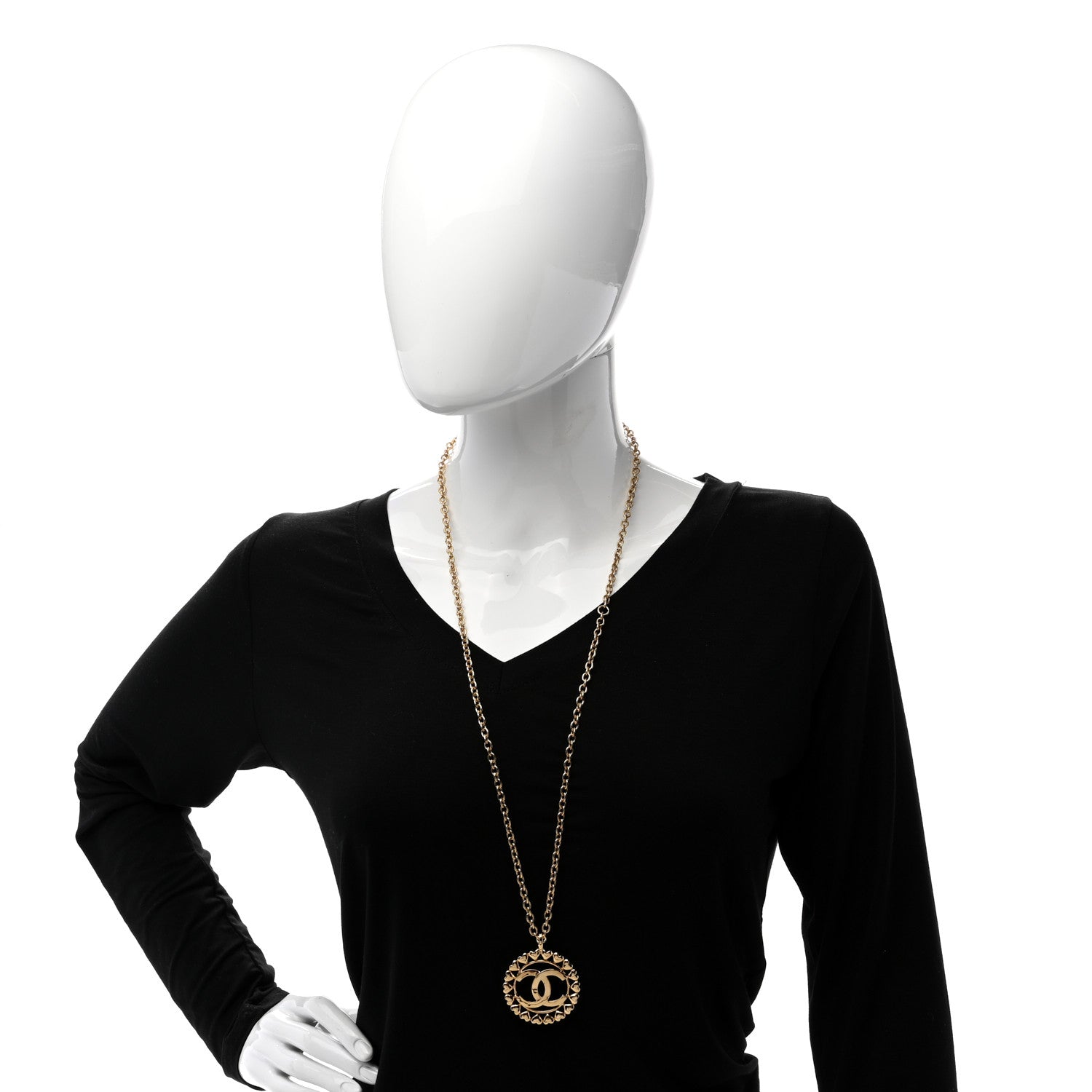 Chanel Metal CC Heart Medallion Chain Pendant Necklace Gold 2 of 4
