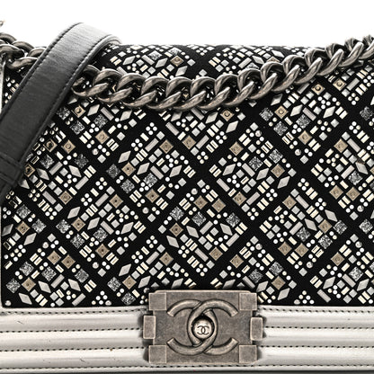 Chanel Metallic Lambskin Embellished Medium Boy Flap Black Silver 8 of 12