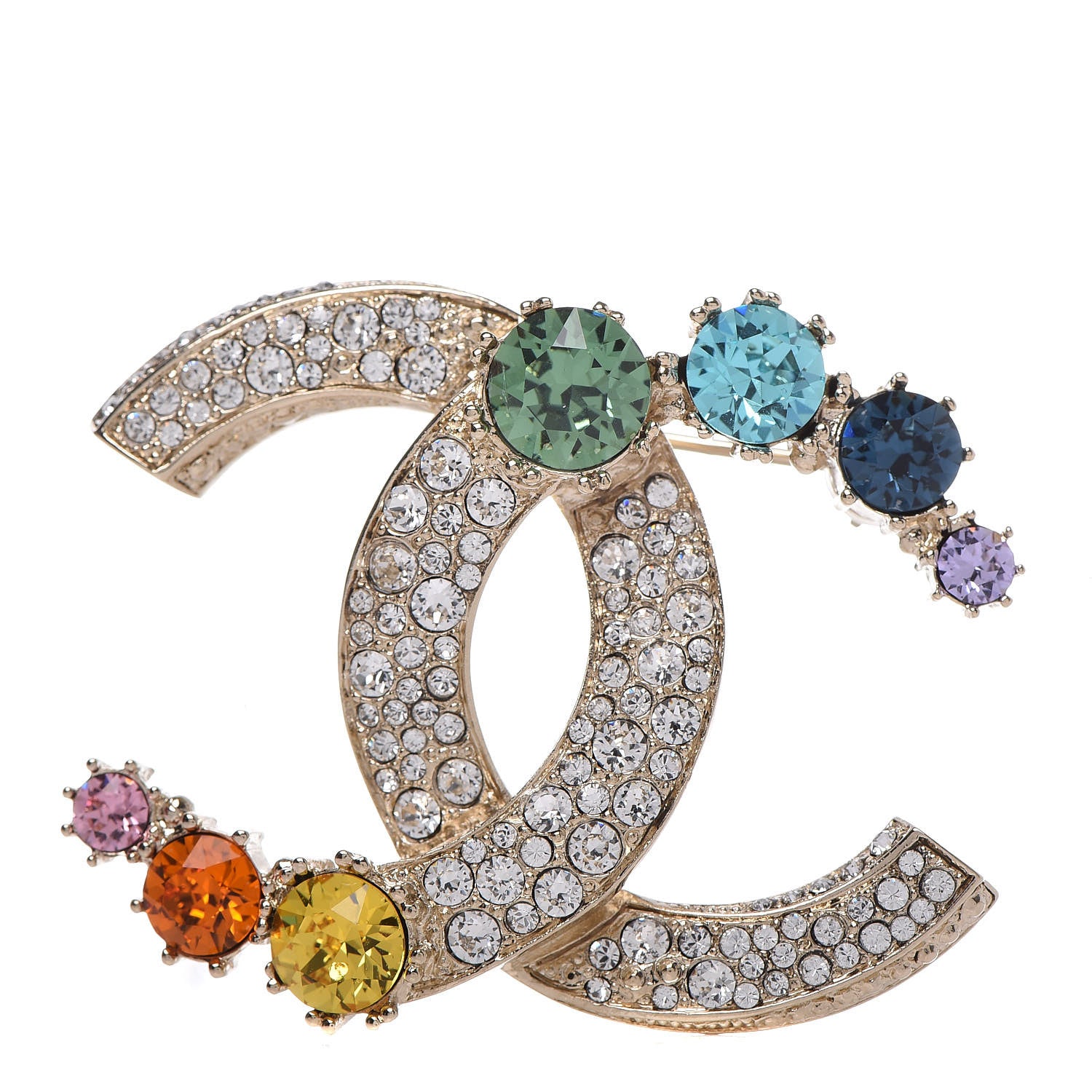 Chanel Crystal Over The Rainbow CC Brooch Gold Multicolor 1 of 4