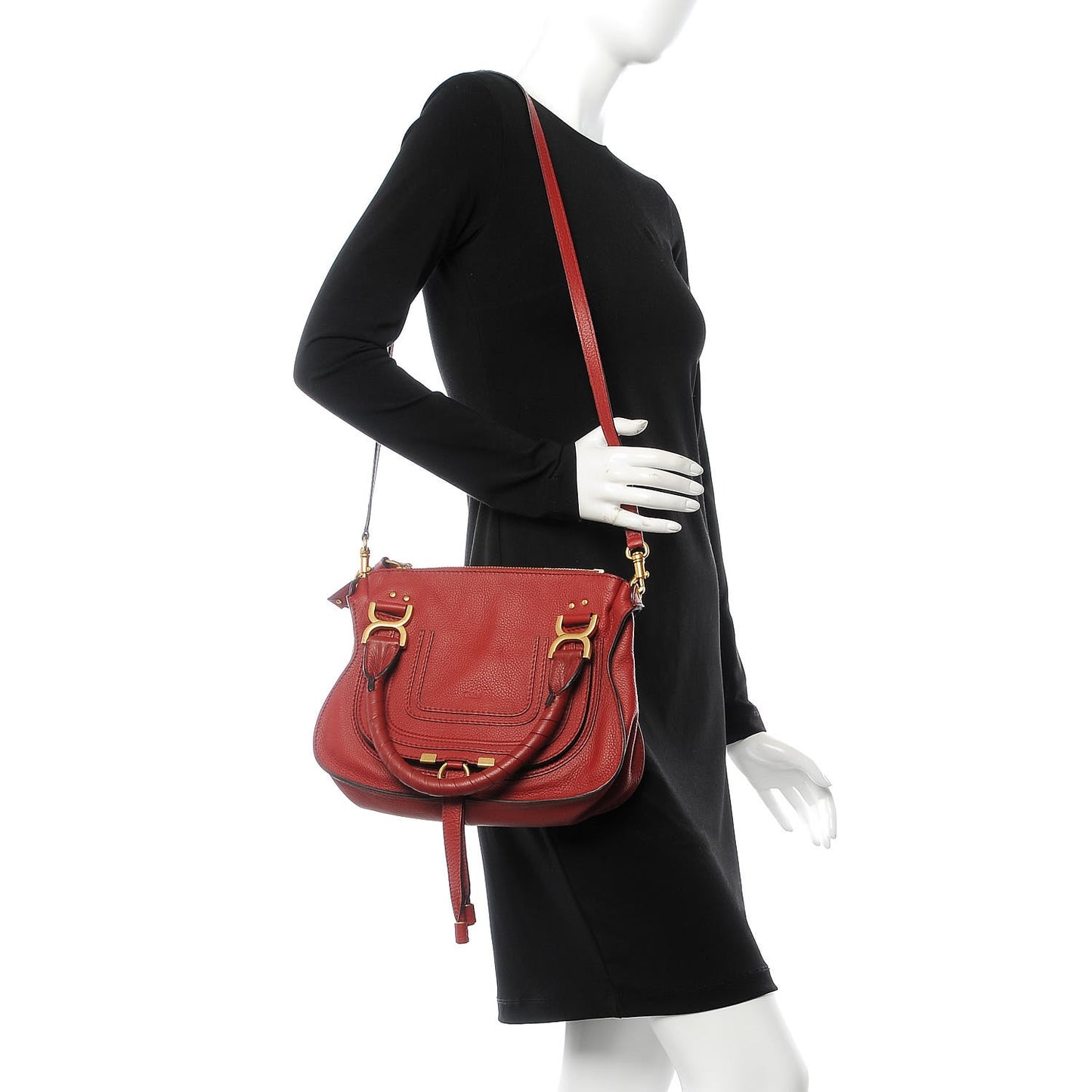 Calfskin Small Marcie Satchel Dahlia Red