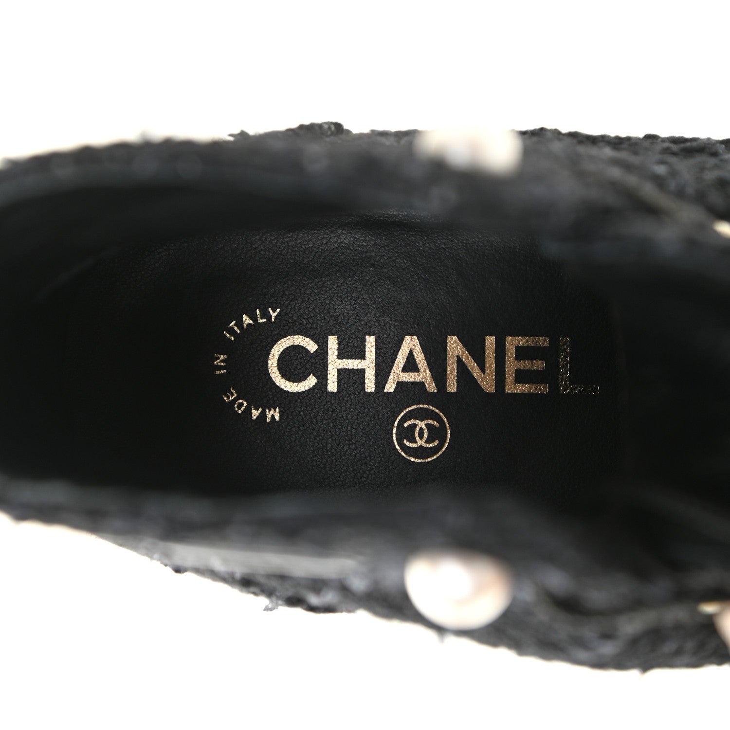 Chanel Tweed Patent Calfskin Pearl Combat Short Boots 36.5 Black Grey 7 of 10
