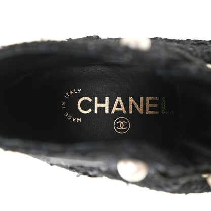 Chanel Tweed Patent Calfskin Pearl Combat Short Boots 36.5 Black Grey 7 of 10