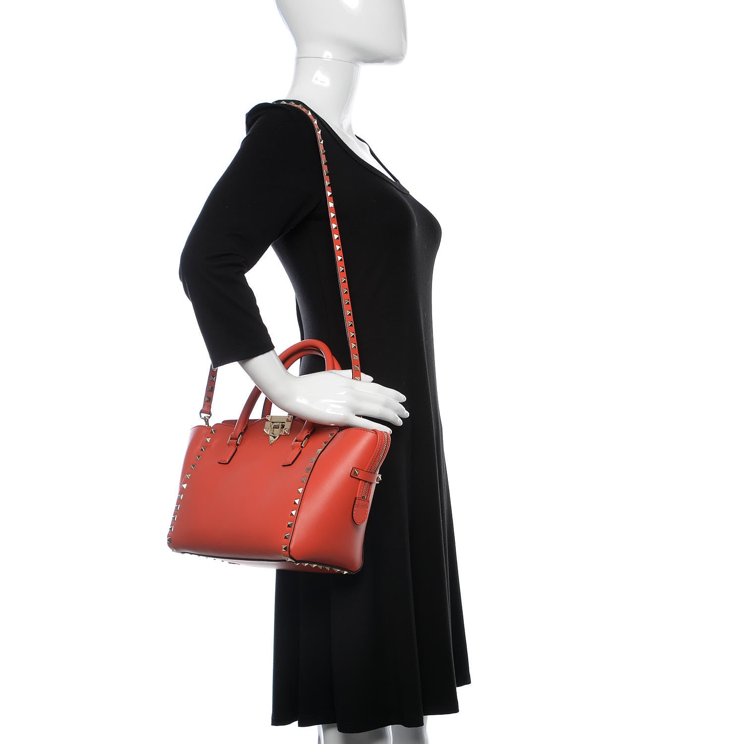 Valentino Garavani Vitello Small Rockstud Double Handle Tote Deep Coral 2 of 11