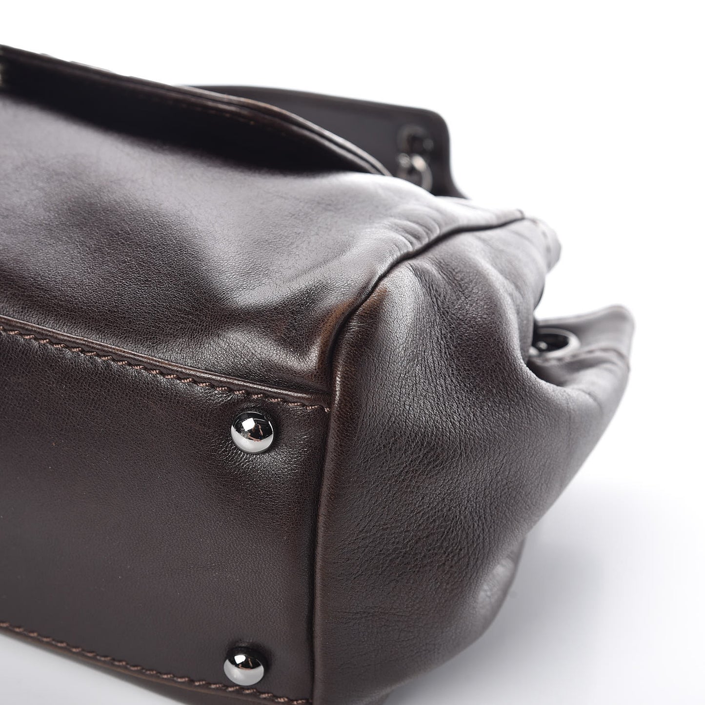 Lambskin Lax Accordion Flap Marron Fonce