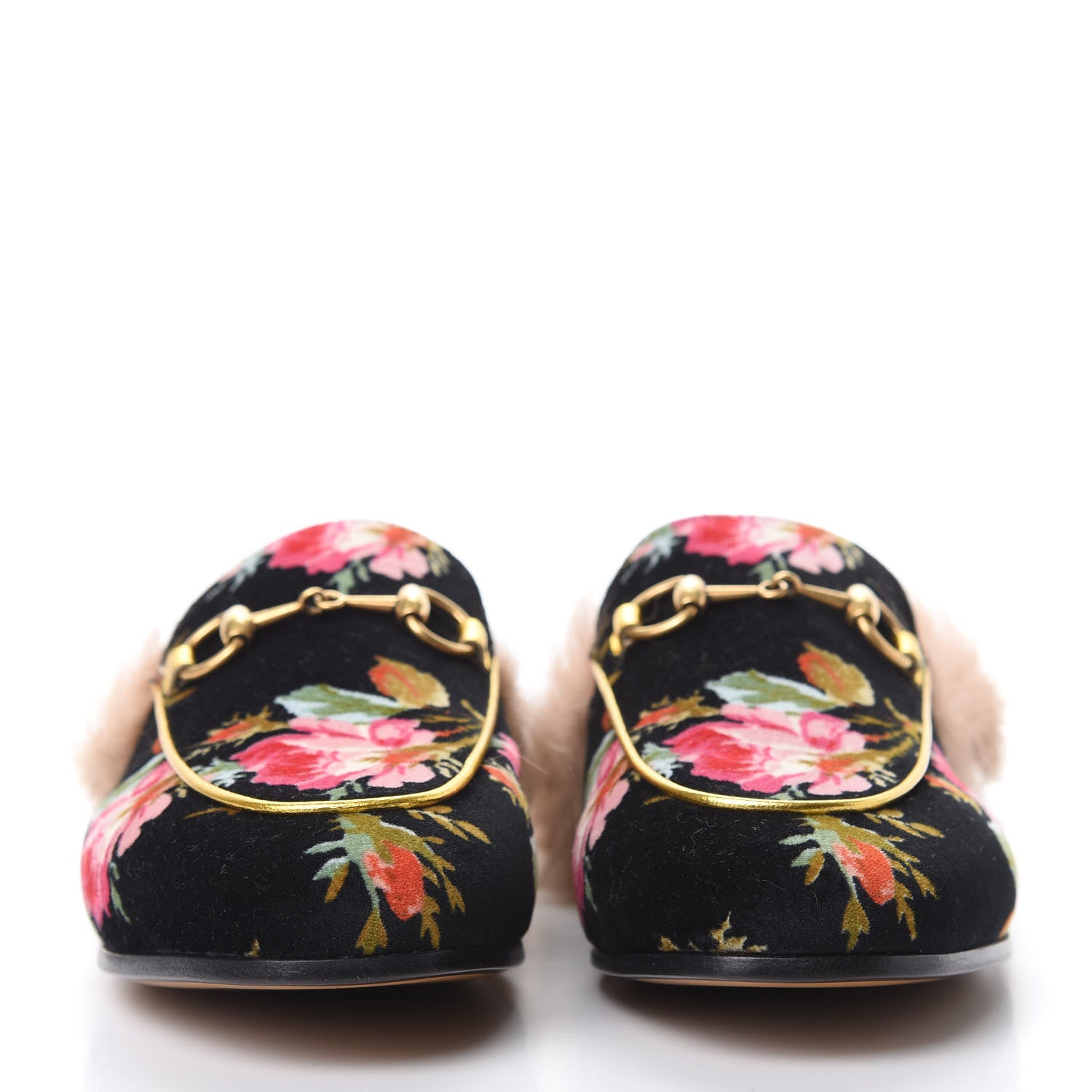 Gucci Velvet Fur Floral Womens Princetown Slippers 36 Black 2 of 10