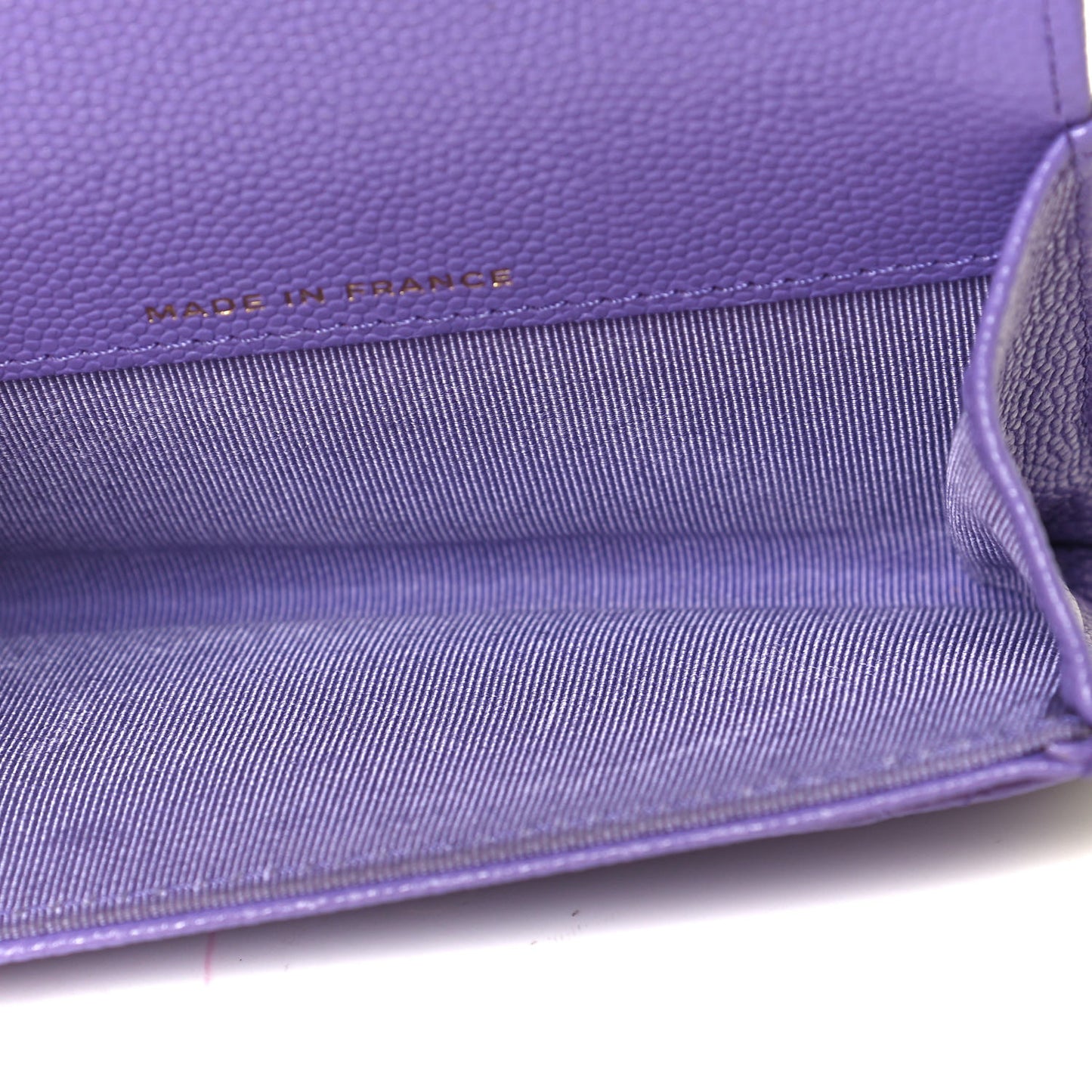 Caviar Quilted Flap Card Holder Wallet Purple