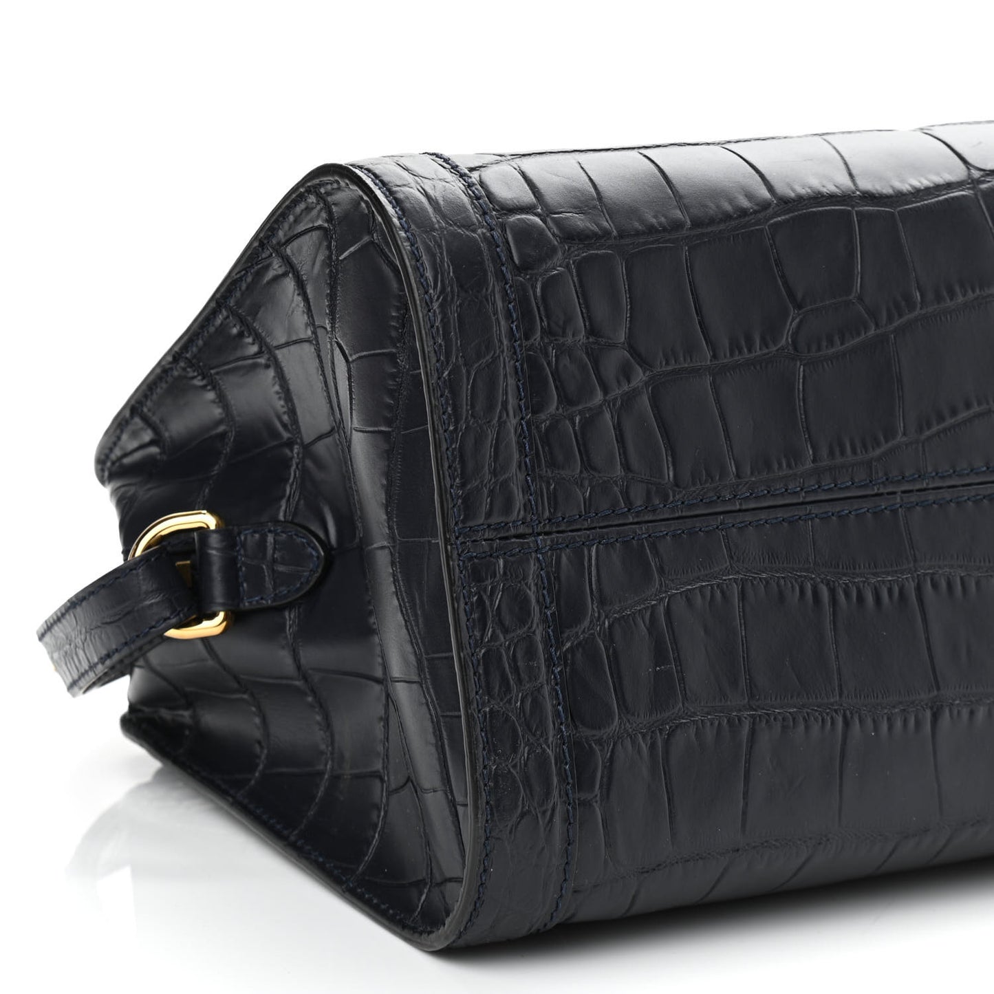 Calfskin Crocodile Embossed Small Skull Padlock Zip Around Tote Navy Blue