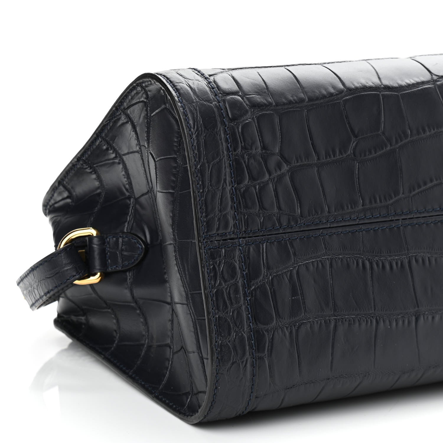 Alexander McQueen Calfskin Crocodile Embossed Small Skull Padlock Zip Around Tote Navy Blue 10 of 12