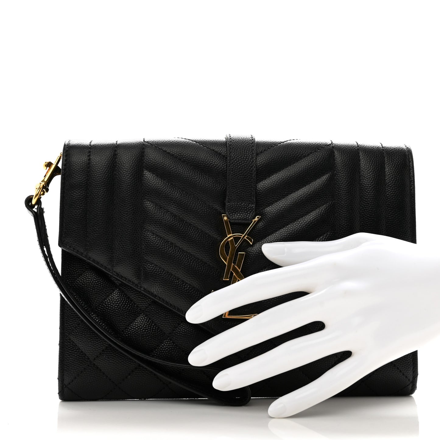 Grain De Poudre Textured Mixed Matelasse Triquilt Monogram Clutch Black