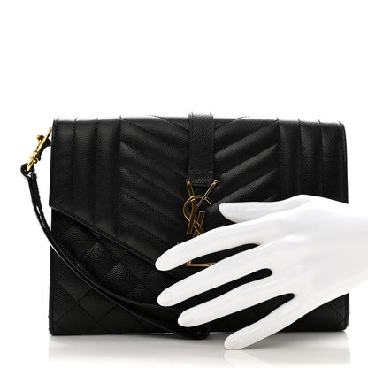 Saint Laurent Grain De Poudre Textured Mixed Matelasse Triquilt Monogram Clutch Black 2 of 8