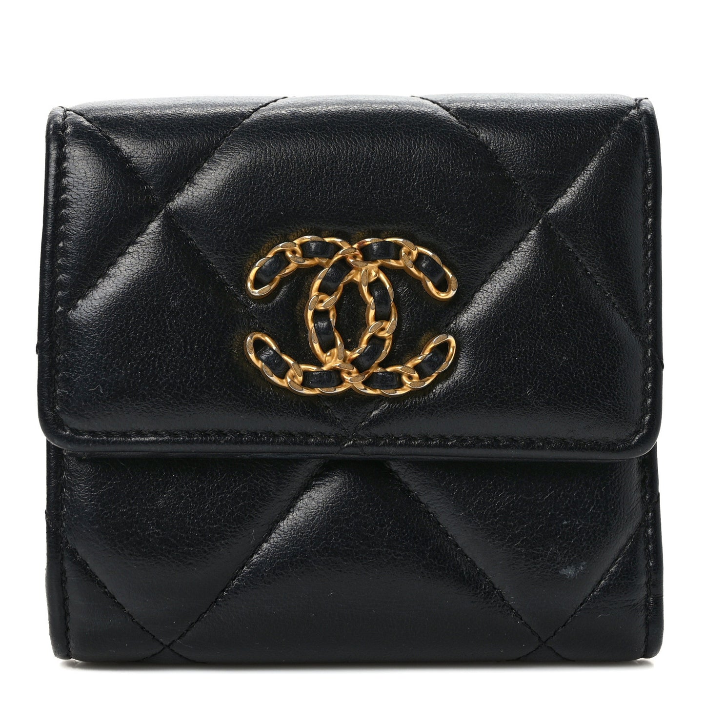 Goatskin Quilted Chanel 19 Small Flap Wallet Black
