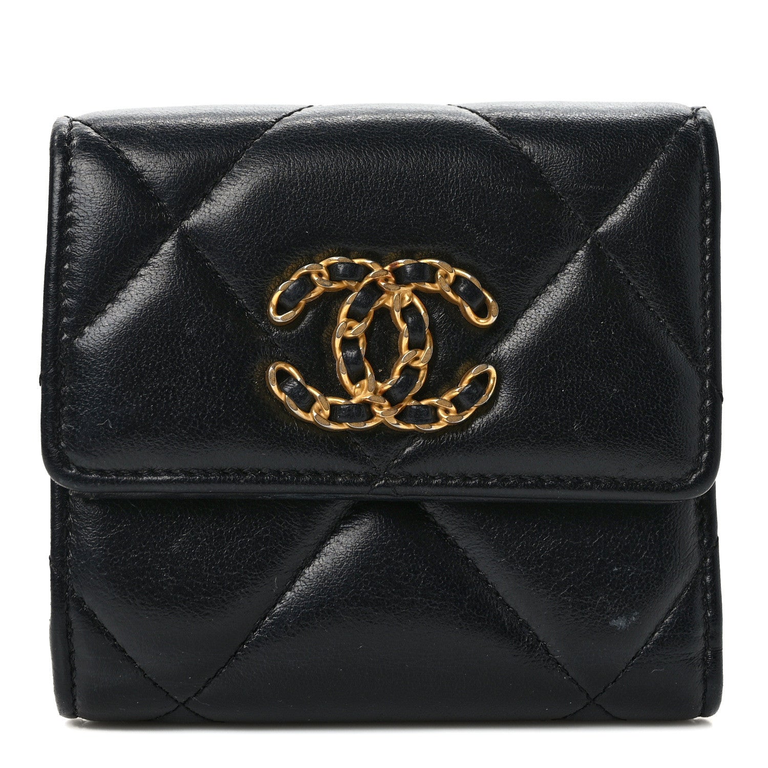 Chanel Goatskin Quilted Chanel 19 Small Flap Wallet Black 1 of 8