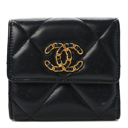Chanel Goatskin Quilted Chanel 19 Small Flap Wallet Black 1 of 8