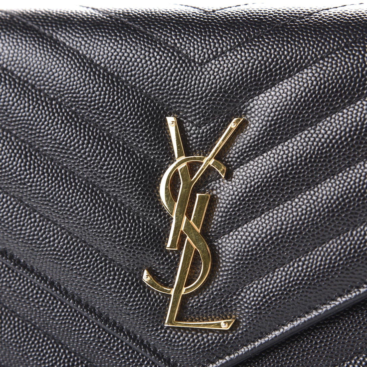 Saint Laurent Grain De Poudre Matelasse Chevron Monogram Chain Wallet Black 10 of 12