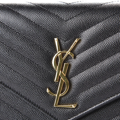 Saint Laurent Grain De Poudre Matelasse Chevron Monogram Chain Wallet Black 10 of 12
