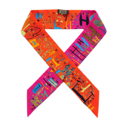 Hermes Silk 1001 H Twilly Orange Fuchsia Bleu 1 of 5