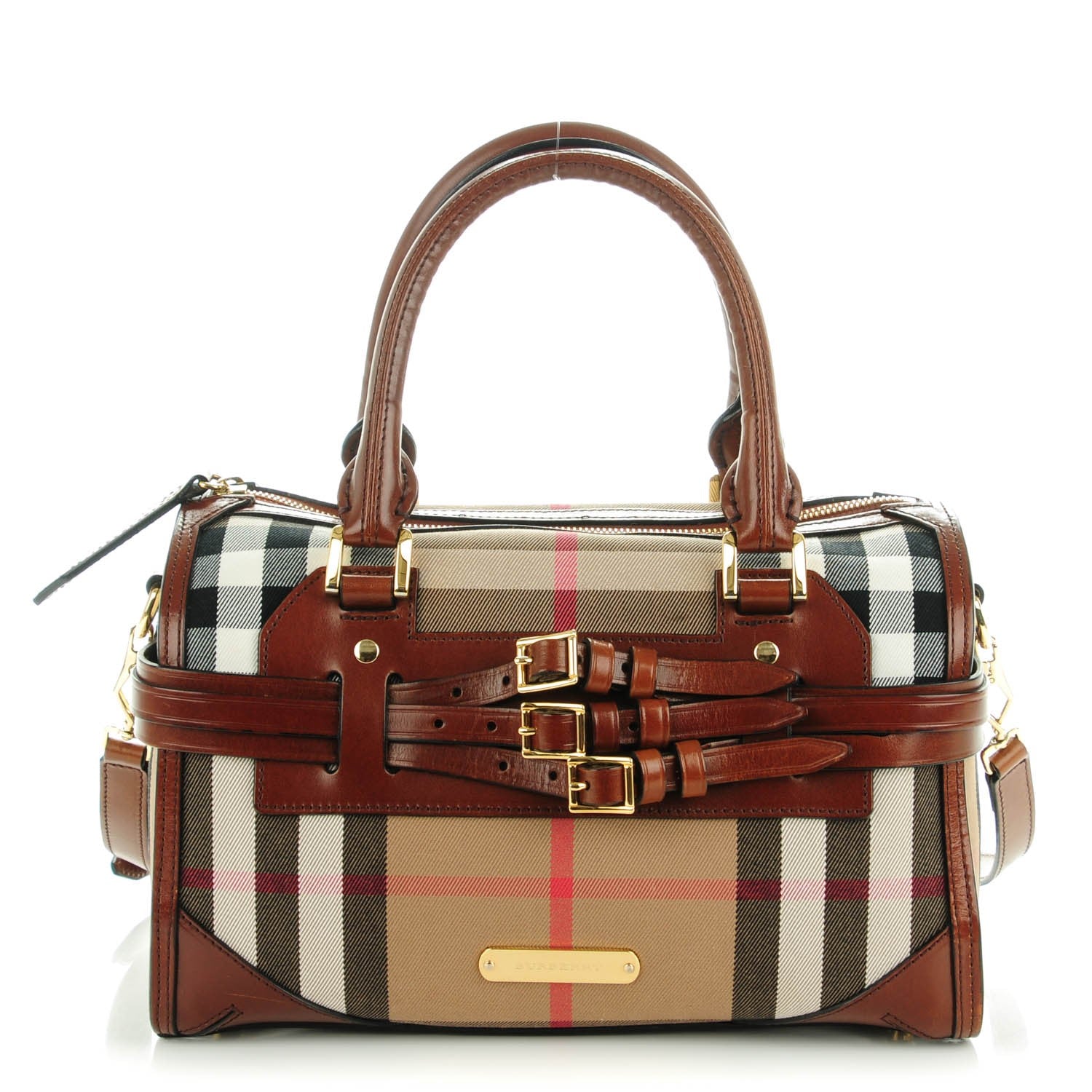 Burberry House Check Bridle Calfskin Medium Alchester Bowling Bag Dark Tan 1 of 8
