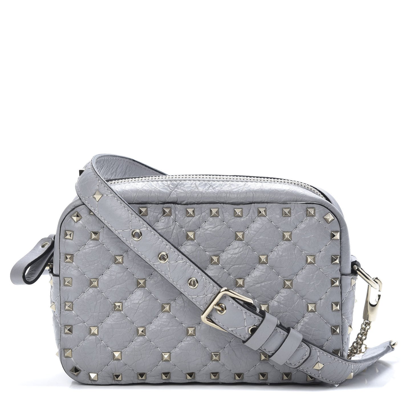 Craquele Nappa Rockstud Spike Camera Crossbody Bag Pastel Grey