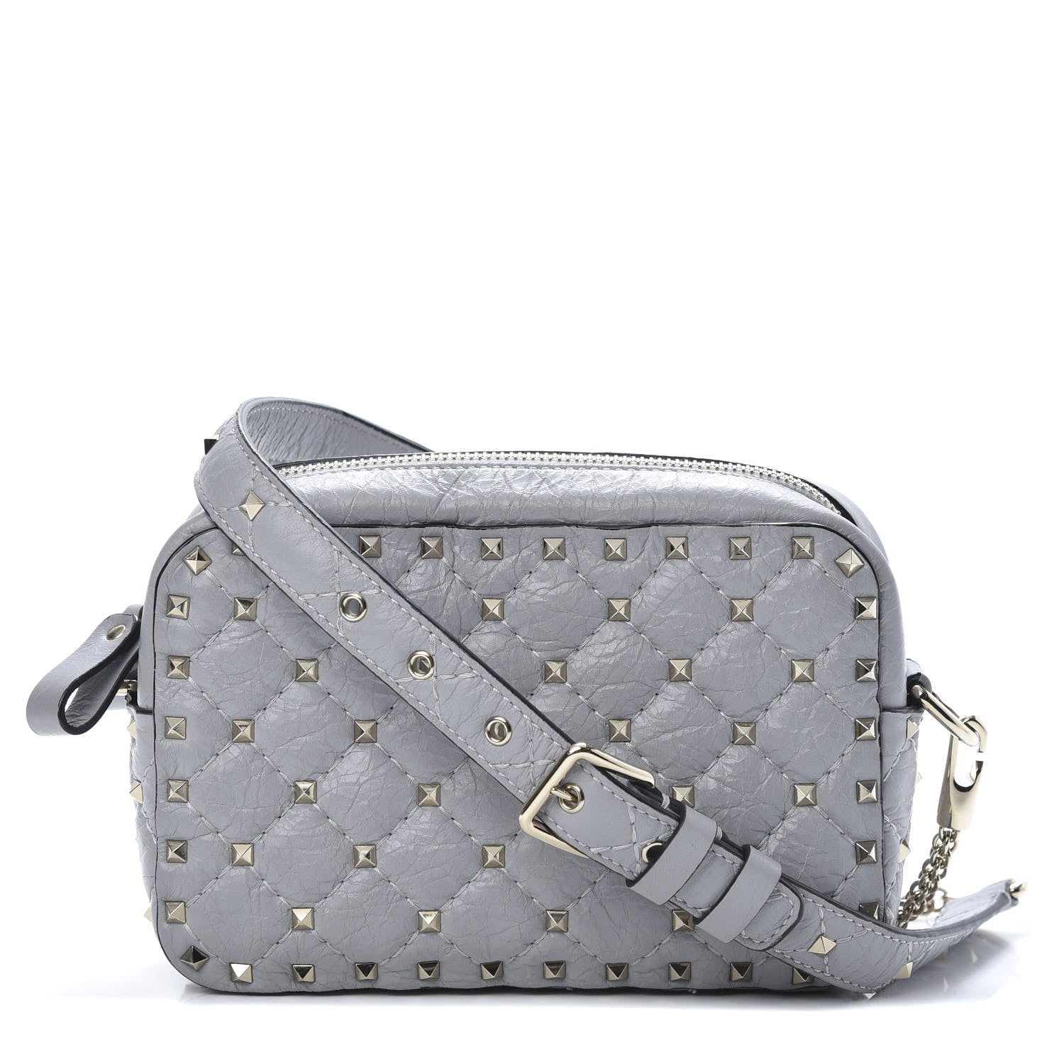 Valentino Garavani Craquele Nappa Rockstud Spike Camera Crossbody Bag Pastel Grey 1 of 10