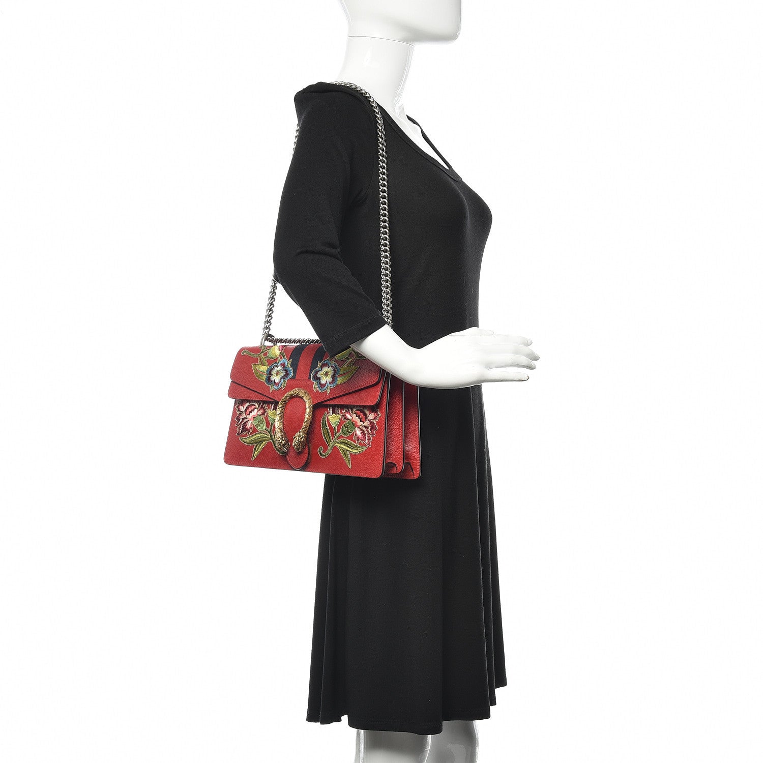 Gucci Calfskin Web Floral Embroidered Small Dionysus Shoulder Bag Hibiscus Red 2 of 12