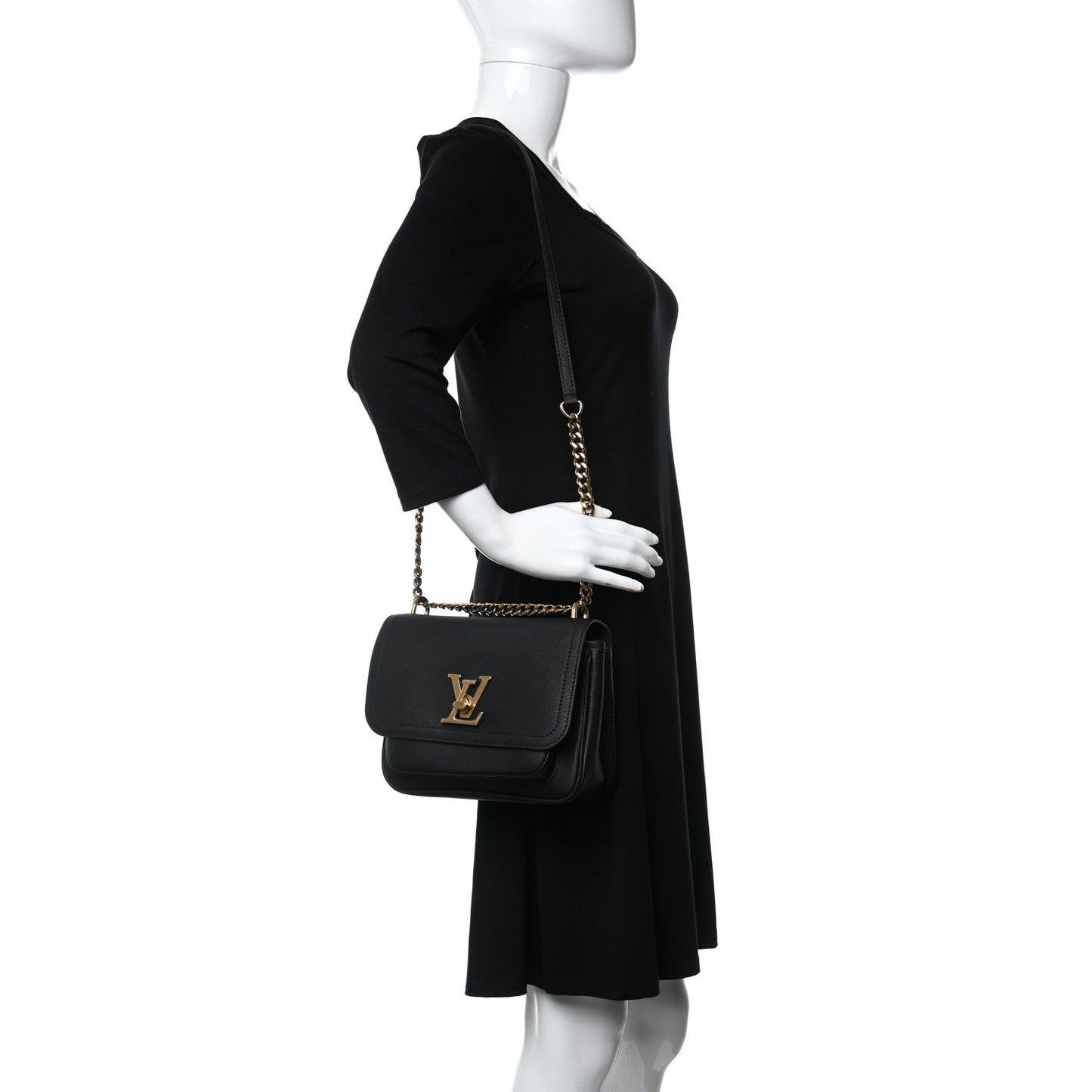 Grained Calfskin Lockme Chain Bag Black