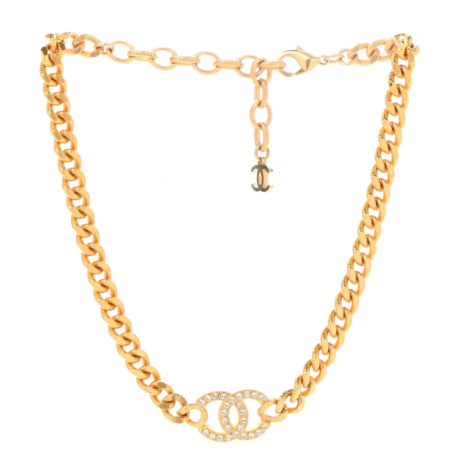Chanel Crystal Chain Link CC Choker Necklace Gold 3 of 7