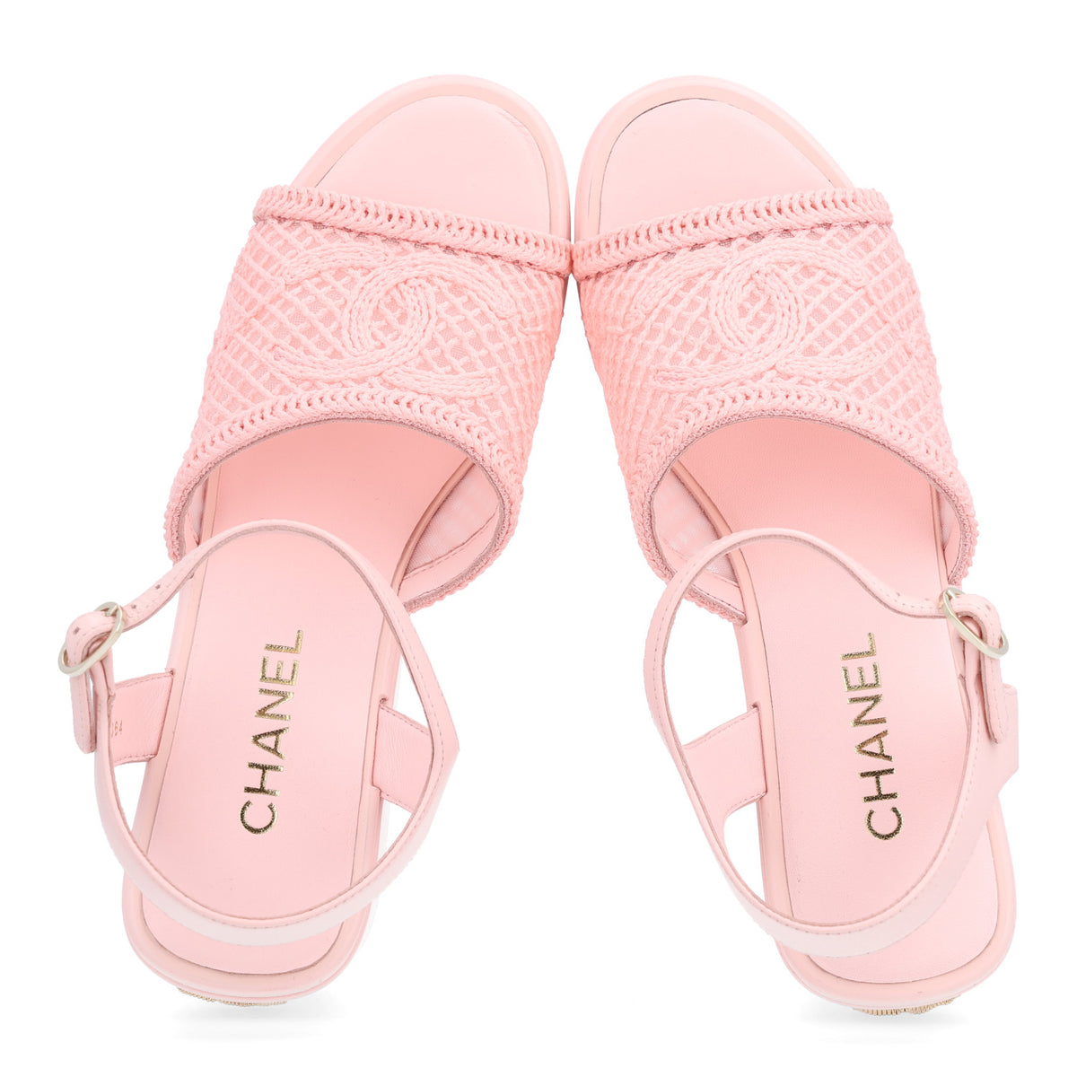 Fabric Calfskin CC Platform Sandals 39.5 Light Pink