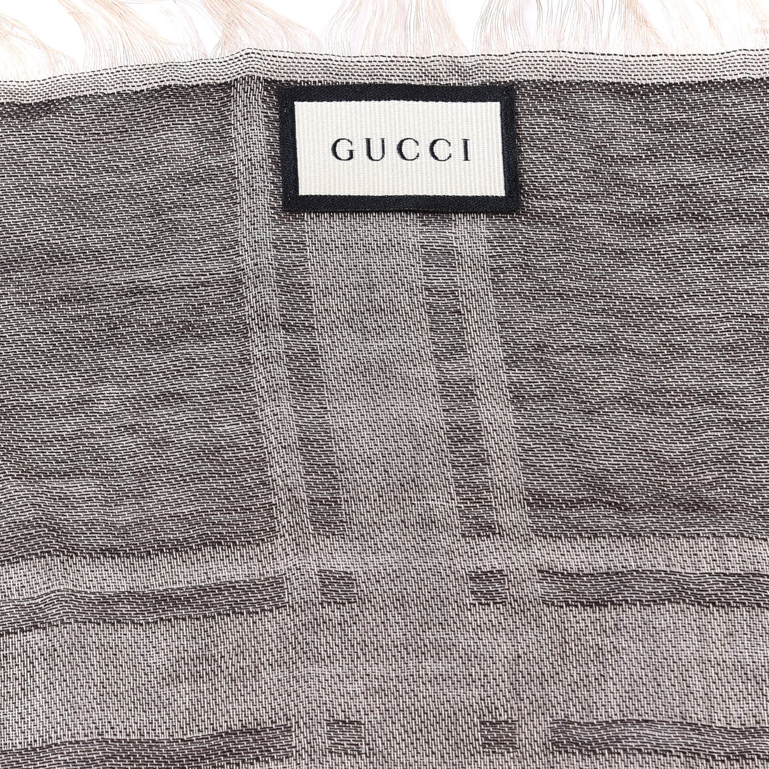 Gucci Wool Silk GG Monogram Diamante Plaid Surviee Shawl Beige Dark Brown 4 of 4