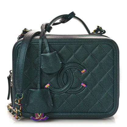 Chanel Iridescent Caviar Quilted Medium CC Filigree Vanity Case Dark Turquoise 1 of 13