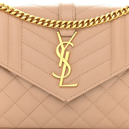 Saint Laurent Grain De Poudre Mixed Matelasse Triquilt Monogram Chain Wallet Dark Beige 7 of 11