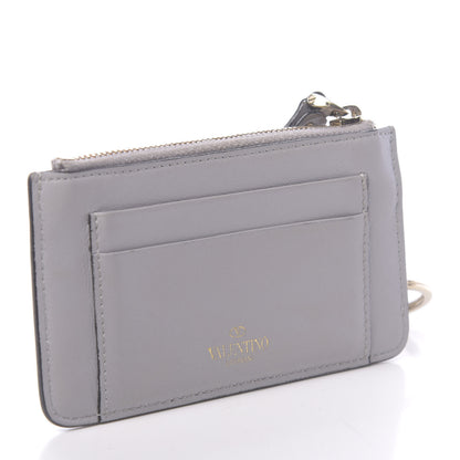 Valentino Garavani Vitello Rockstud Key Coin Case Card Holder Grey 3 of 9