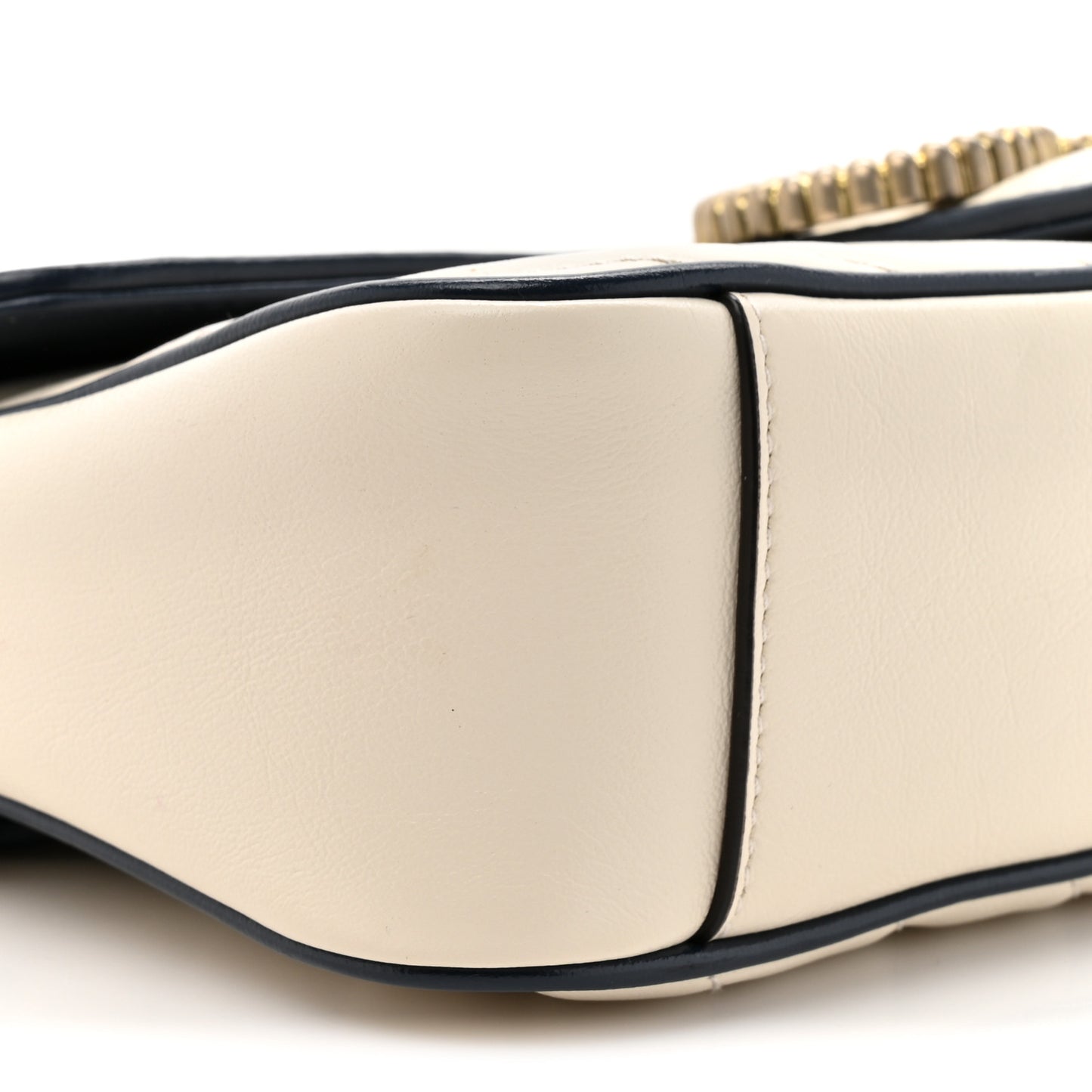 Vintage Effect Calfskin Matelasse Diagonal Small Torchon GG Marmont Shoulder Bag Mystic White Blue Agata