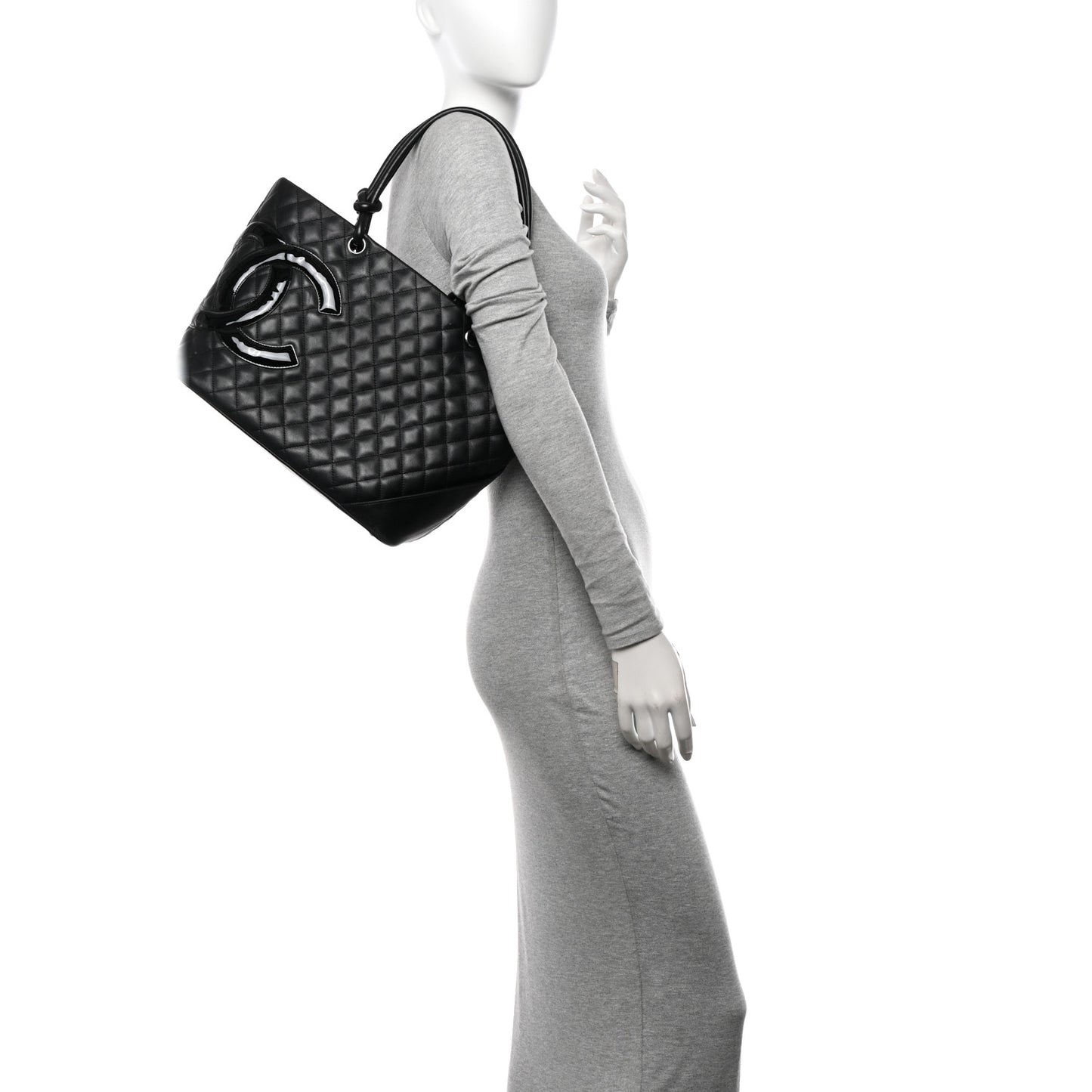 Calfskin Quilted Large Cambon Tote Black