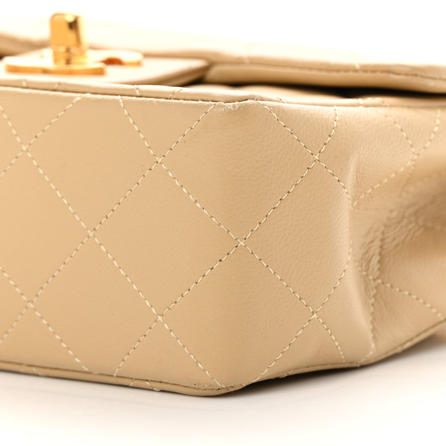 Lambskin Quilted Mini Square Flap Beige