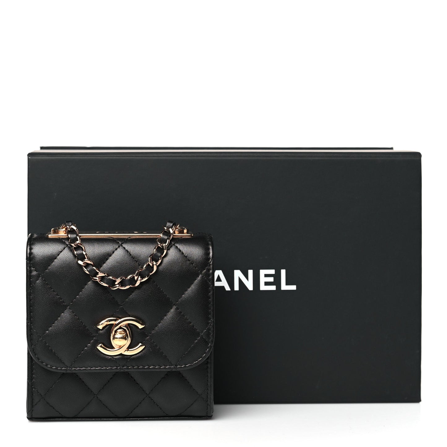 Lambskin Quilted Mini Trendy CC Chain Wallet Black