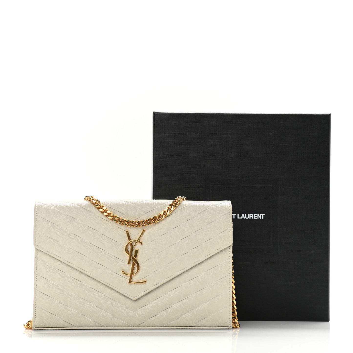 Grain De Poudre Matelasse Chevron Monogram Chain Wallet Blanc Vintage