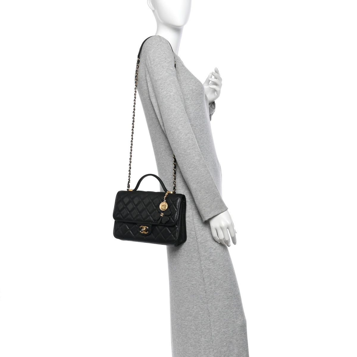 Caviar Quilted School Memory Small Top Handle Flap Black