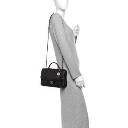 Chanel Caviar Quilted School Memory Small Top Handle Flap Black 2 of 9