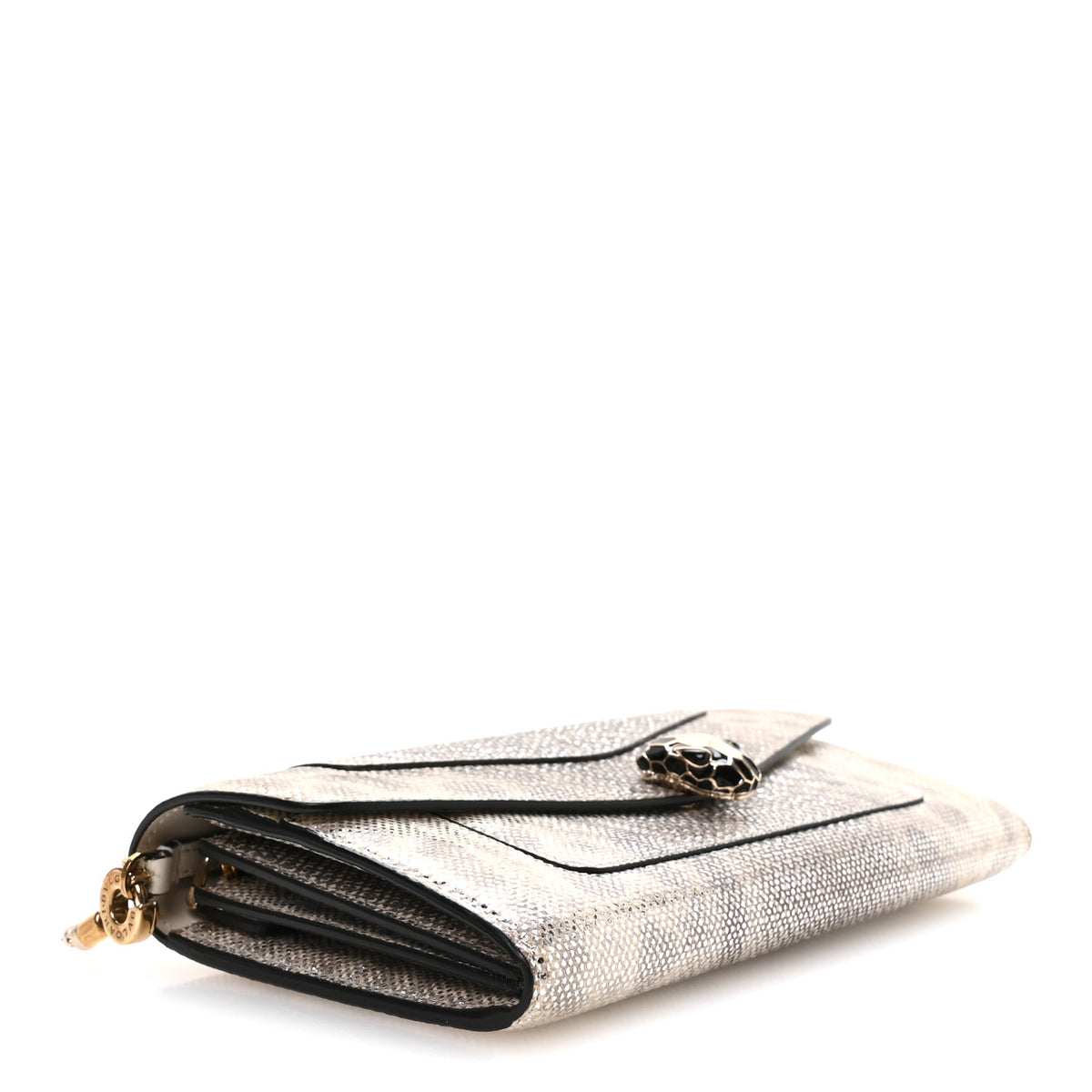 Metallic Karung Serpenti Forever Chain Wallet Beige