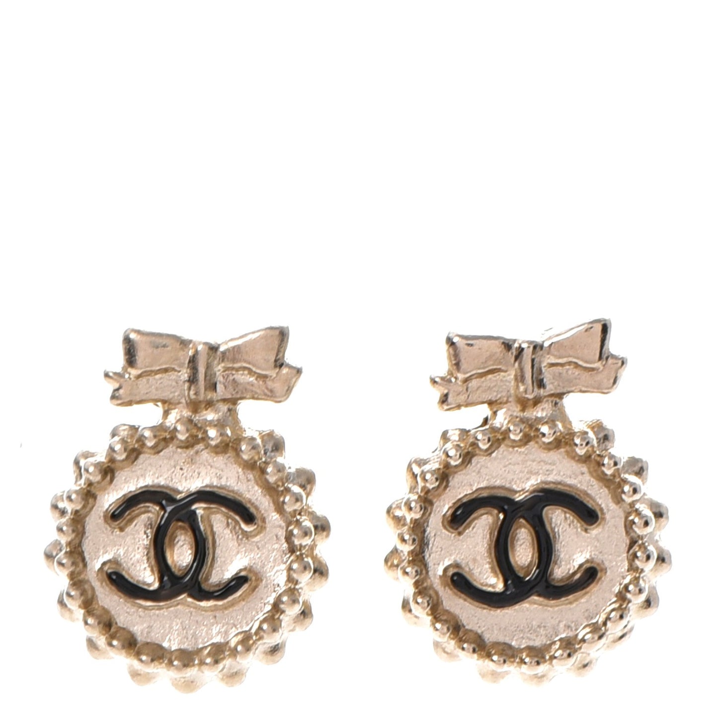 CC Bow Earrings Black Gold