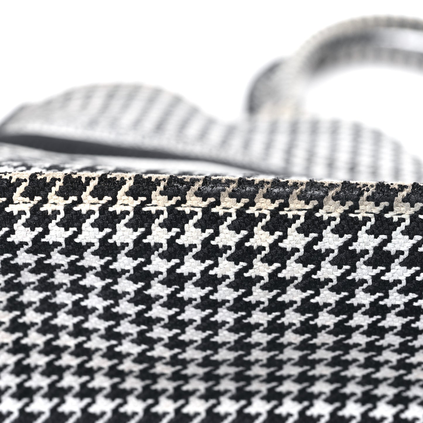 Canvas Houndstooth Embroidered Large Book Tote Black White