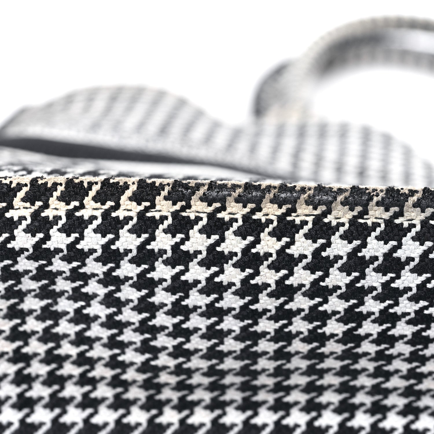 Christian Dior Canvas Houndstooth Embroidered Large Book Tote Black White 15 of 16
