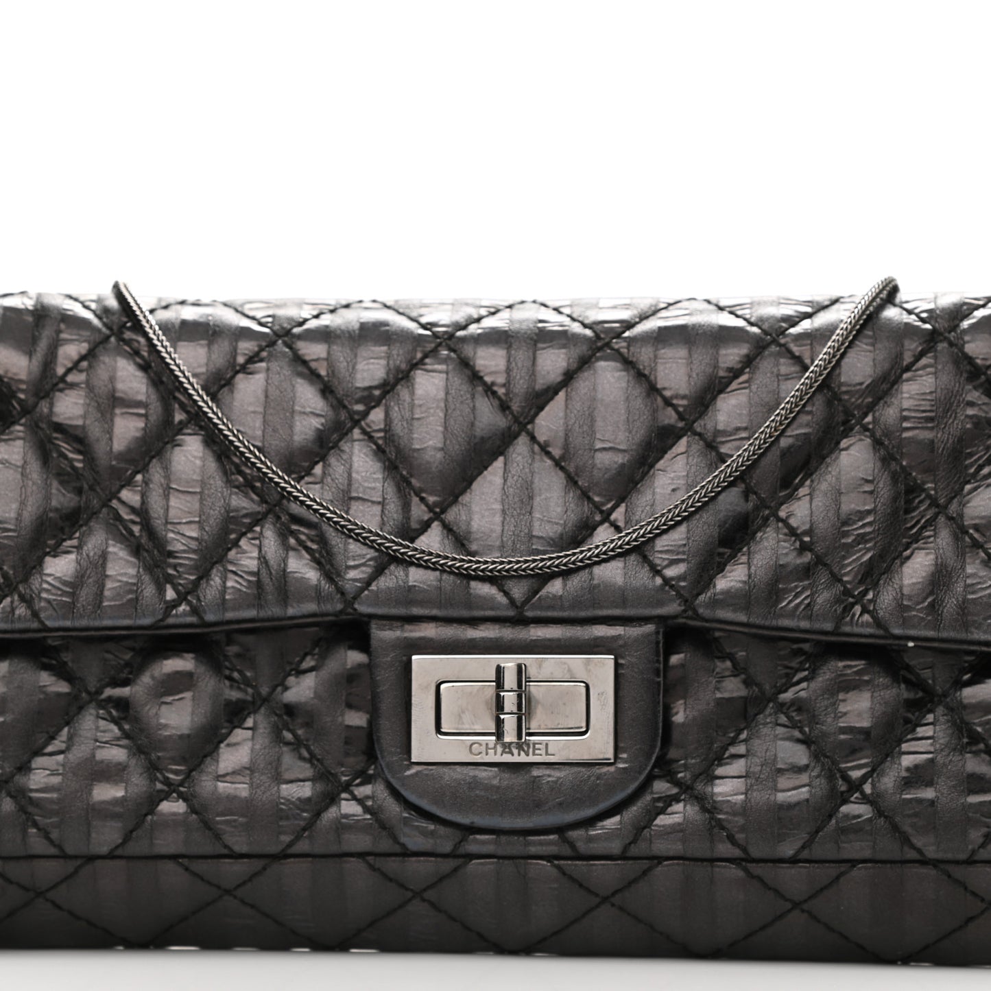 Metallic Calfskin Striped 2.55 Reissue Flap Black