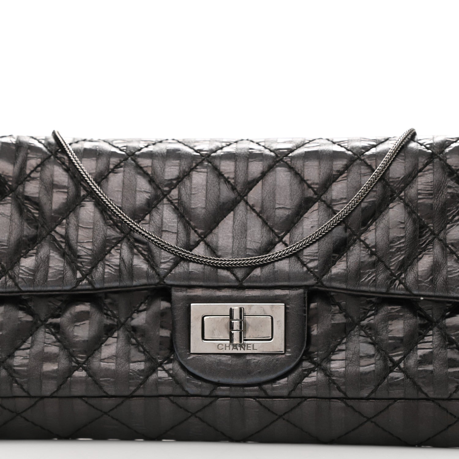 Chanel Metallic Calfskin Striped 2.55 Reissue Flap Black 8 of 10