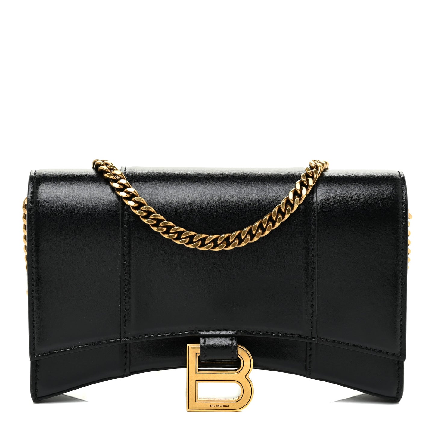 Shiny Box Calfskin Hourglass Chain Bag Black