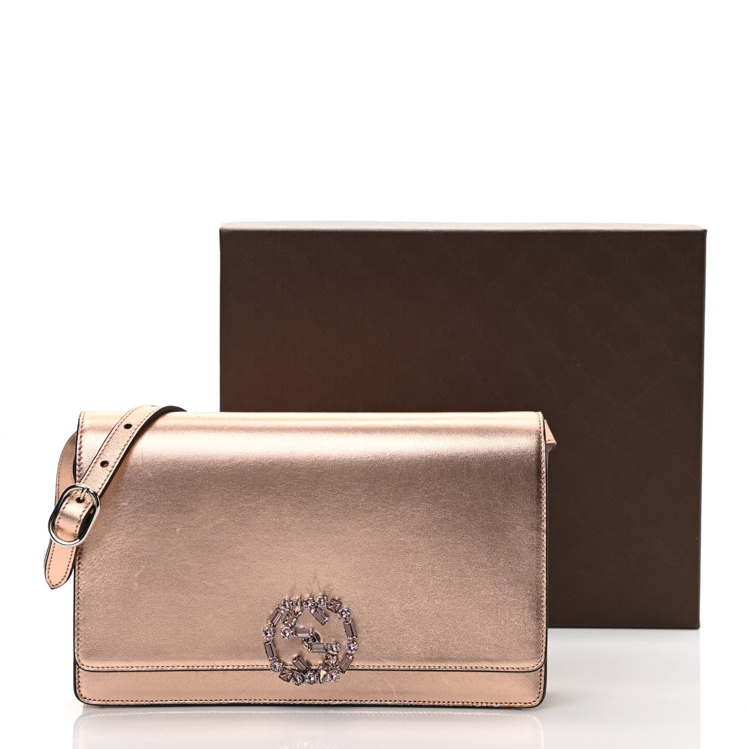 Gucci Metallic Nappa Crystal GG Broadway Shoulder Bag Pink 35 of 35