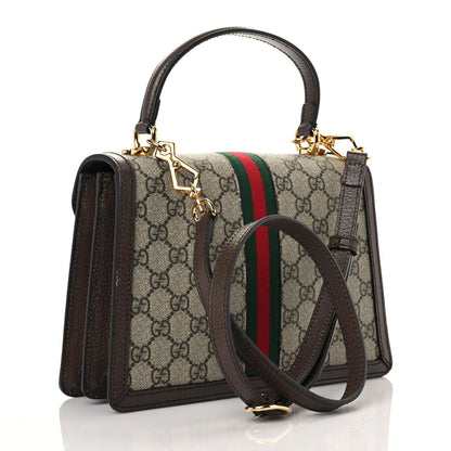 Gucci GG Supreme Monogram Textured Dollar Calfskin Web Small Ophidia Padlock Top Handle Bag Beige Ebony New Acero 3 of 10