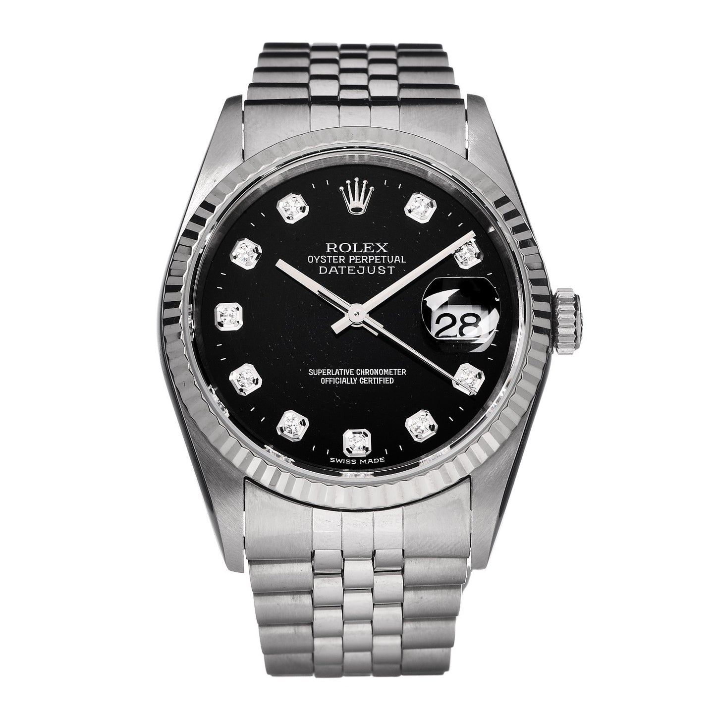 Stainless Steel 18K White Gold Diamond 36mm Oyster Perpetual Datejust Watch Black 16234