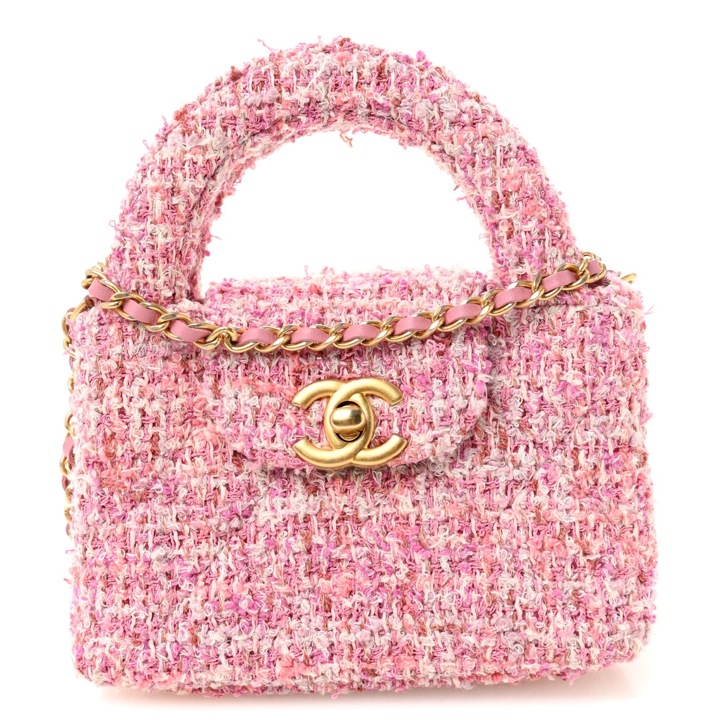 Tweed Quilted Mini Nano Kelly Shopper Pink